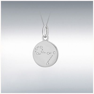 IBB Sterling Silver Cubic Zirconia Rhodium Plated Pisces Star Constellation Disc Pend 8.68.5809