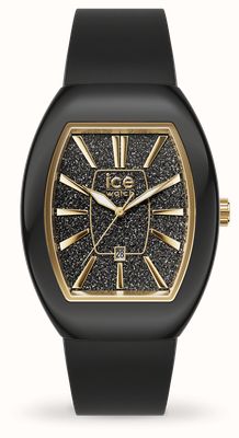 Ice-Watch ICE Boliday Black Glitter Gold (35mm) Black Glitter Tonneau Dial / Black Silicone Strap 024030