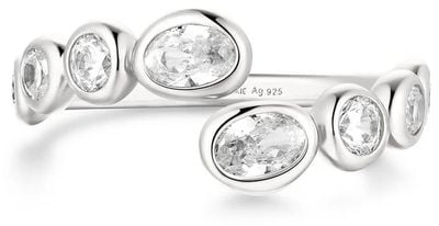 Ania Haie Silver Organic Pebble Spiral Bezel Adjustable Ring R076-01H