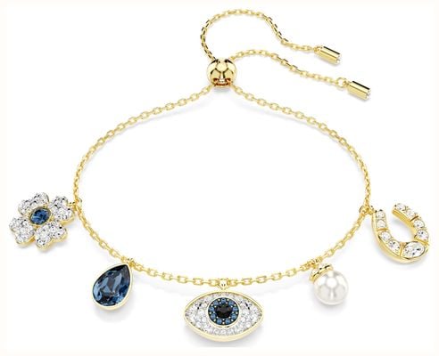 Swarovski Symbolica Bracelet Clover Evil Eye Horseshoe White and Blue Crystal Gold-Tone Plated 5692162