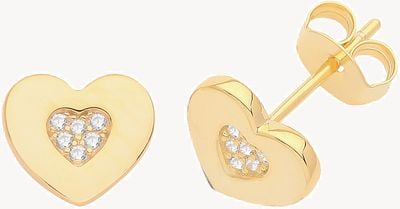 Sterling Silver Gold Plated Cubic Zirconia Set Gold Heart Studs G51260GP
