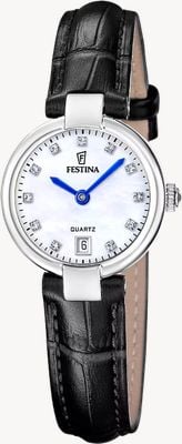 Festina Mademoiselle Quartz (26mm) Mother-of-Pearl Dial / Black Leather Strap F20782/1