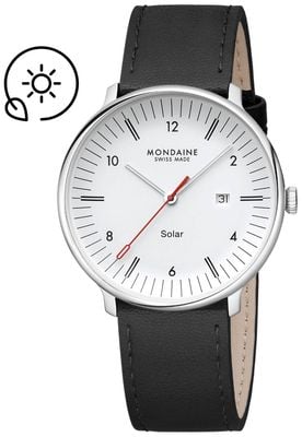 Mondaine Doppio Solar (41mm) Matte White Dial / Black Vegan Grape Leather Strap MLE.41910.LBV