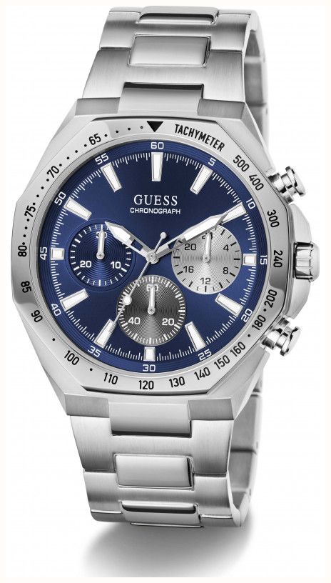 Guess Men's Blake Blue Sunray Dial Silver-Tone Stainless Steel Bracelet GW1122G1 - alternate view 2
