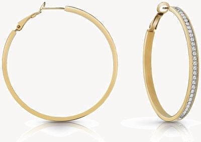 Guess Gold Plated 50mm Clear Crystal Hoop Earrings JUBE02247JWYGT/U