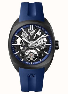 Favre Leuba Chief Skeleton Automatic (40mm) Black Skeleton Dial / Blue Rubber Strap 00.20106.105.02.302