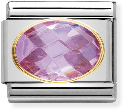 Nomination Classic FACETED CUBIC Zirconia Stainless Steel And 18ct Gold PINK Charm 030601/003