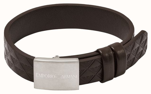 Emporio Armani Men's Brown Leather and Stainless Steel Bracelet EGS3135040