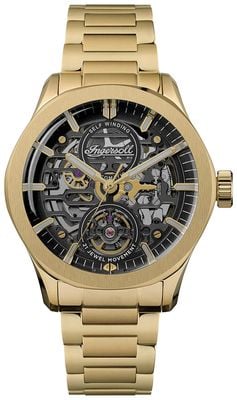 Ingersoll THE BRONC Skeleton Automatic (44mm) Black Dial / Gold PVD Stainless Steel Bracelet I16702