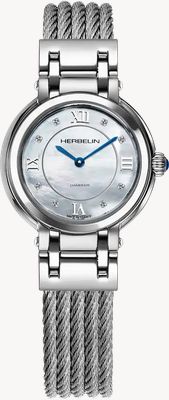 Herbelin Galet Diamond Quartz (28mm) Mother-of-Pearl Dial / Stainless Steel Cable Bracelet 17430BC89