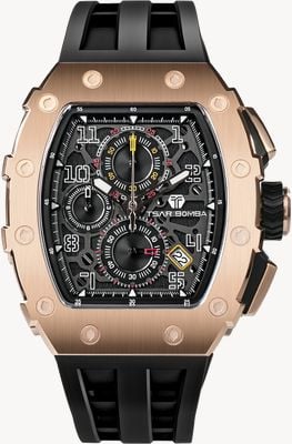 TSAR BOMBA Elemental Series Quartz Calendar (43.5mm) Black Dial / Black Silicone Strap TB8204Q-35
