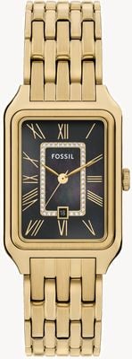 Fossil Raquel Crystal (26mm) Black Mother-of-Pearl Dial / Gold PVD Stainless Steel Bracelet ES5417