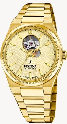 Festina Swiss Made Rivé (40mm) Gold Dial / Gold PVD Stainless Steel Bracelet F20062/2