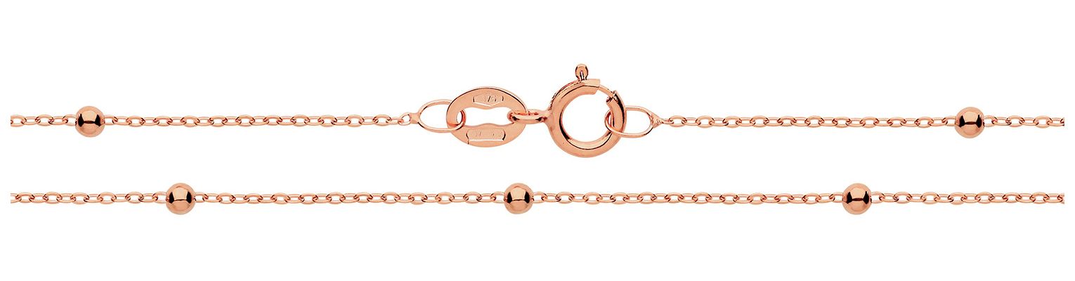 Treasure House CH179R/16 9CT Rose Gold Flat Trace+Bead Chain Jewellery