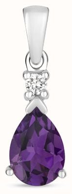 James Moore TH 9ct White Gold Amethyst and Diamond Pendant Pd237wa