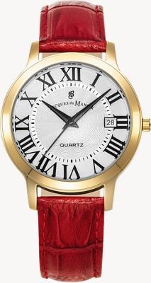 Jacques Du Manoir Genesis Three-Hand Quartz (38mm) Silver Dial / Red Leather Strap JWG04803