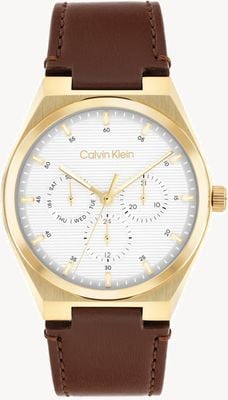 Calvin Klein CK Motion Multifunction (39mm) White Dial / Brown Leather Strap 25200523