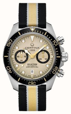 Certina DS Action Diver Chrono (44.6mm) Beige Dial / Striped Fabric Strap C0328271827100