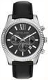 Michael Kors Men's Lexington Chronograph Black Leather Stainless Steel Dial MK9297