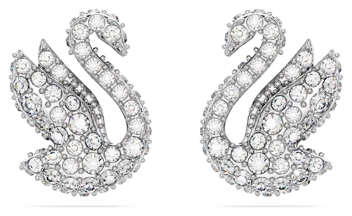 Swarovski 5647873 Iconic Swan Stud Earrings | Rhodium Plated Jewellery