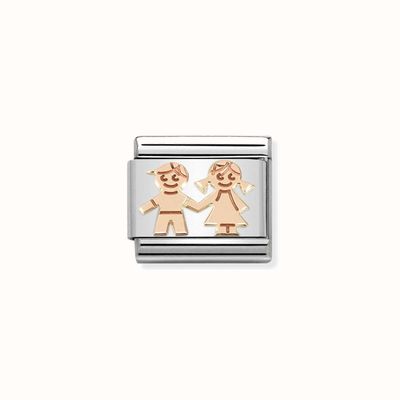Nomination Composable Classic SYMBOLS Stainless Steel And Gold 9k Siblings Holding Hands 430104/33