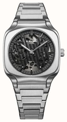 D1 Milano Square Grey Depth (37mm) Black Skeleton Dial / Stainless Steel Bracelet SLBJ01