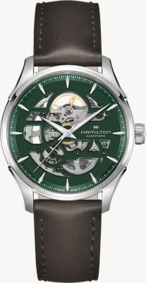 Hamilton Jazzmaster Skeleton Automatic (40mm) Empire Green Dial / Smoky Dark Brown Leather Strap H42535560