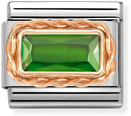 Nomination Classic Stainless Steel Rose Gold Facetted Green Baguette Crystal Charm 430604/004