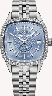 Raymond Weil Freelancer Cushion Automatic 60 Diamond (34mm) Ice-Blue Dial / Stainless Steel Bracelet 2490-STS-50061
