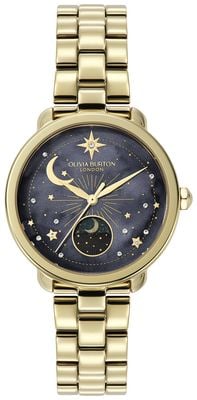 Olivia Burton Celestial Moonphase (34mm) Black Dial / Gold-Tone Stainles Steel Bracelet 24000298