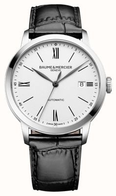 Baume & Mercier Classima Automatic (40mm) White Opaline Dial / Black Calfskin Leather Strap Watch 10874