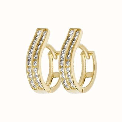 James Moore TH 9k Yellow Gold Cubic Zirconia Hoop Earrings ER1147