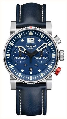 Hanhart PRIMUS Pilot Automatic Chronograph (44mm) Blue Dial / Blue Leather Strap - M 740.270-0320