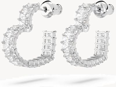 Swarovski Matrix Heart Hoop Earrings | Rhodium Plated | White Crystals 5653170