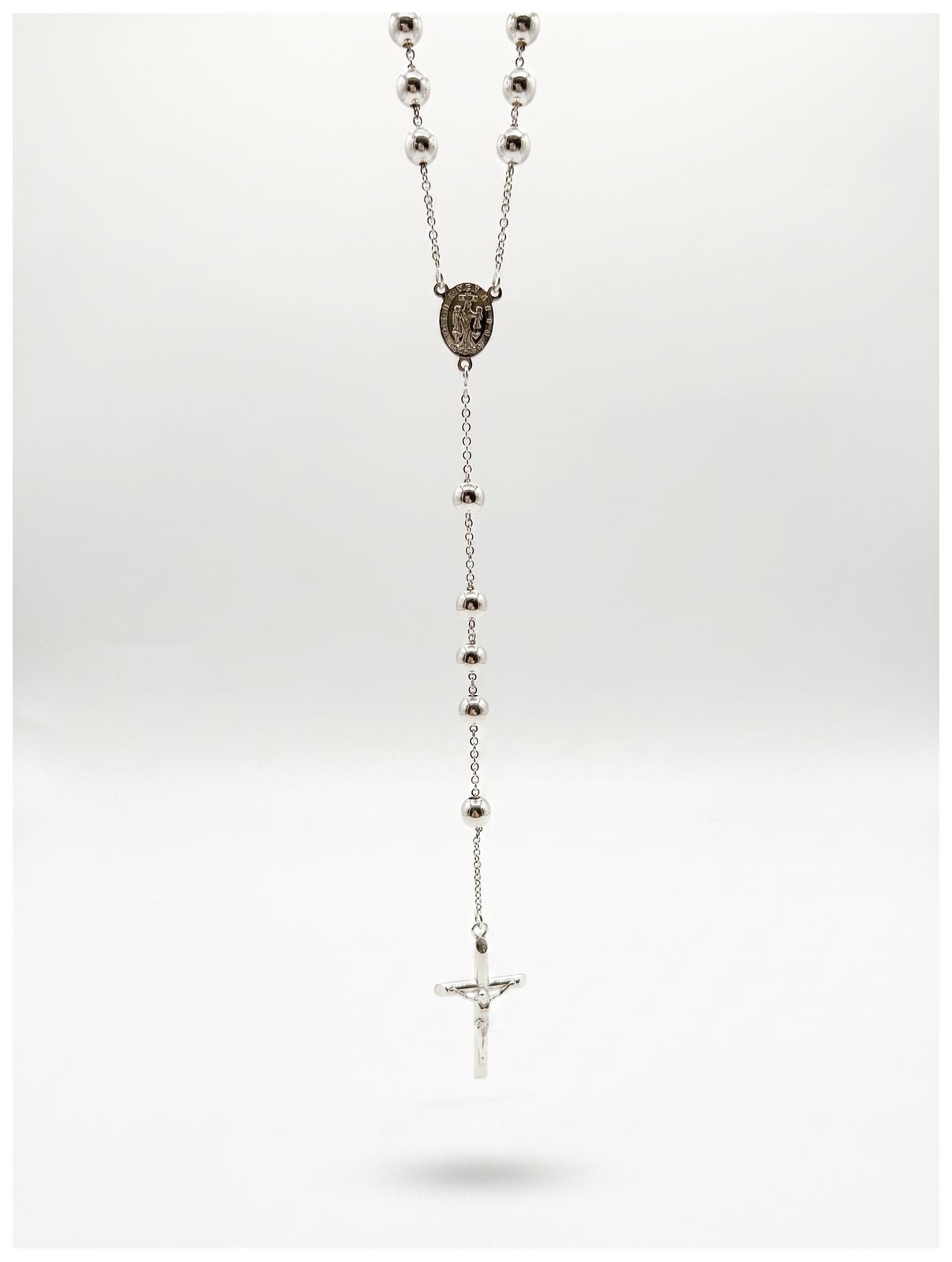 Treasure House J34665 Silver Rosary Bead Cross Necklaces Jewellery