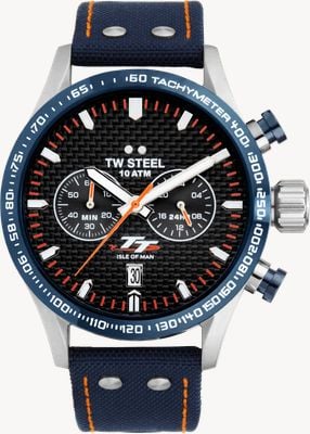 TW Steel Isle of Man TT Special Edition (45mm) Carbon Dial / Dark Blue Canvas Strap Watch VS128