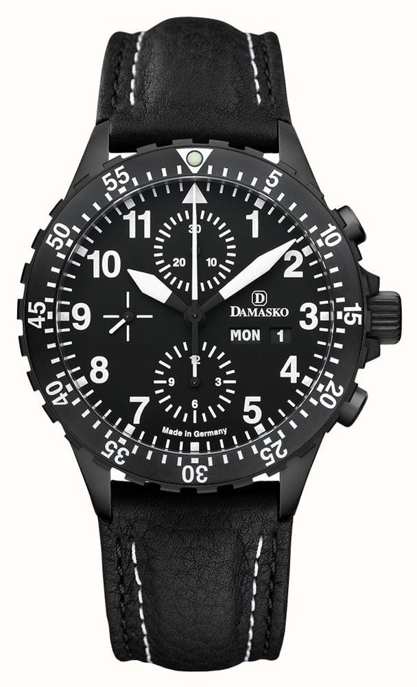 Damasko DC66-BLACK-BW-STITCH-STANDARD-ENGLISH BEZEL-DEPLOYMENT BUCKLE