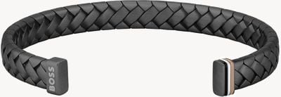 BOSS Jewellery Mens Black Cuffed Bracelet With Herringbone Pattern 1580673