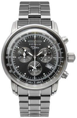 Zeppelin 100 Jahre Quartz Chronograph (42mm) Black Dial / Stainless Steel Bracelet 7680MB-2