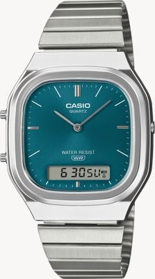 Casio Vintage Dual-Display (35.8mm) Turquoise Sunray Dial / Stainless Steel Bracelet AQ-240E-3AEF