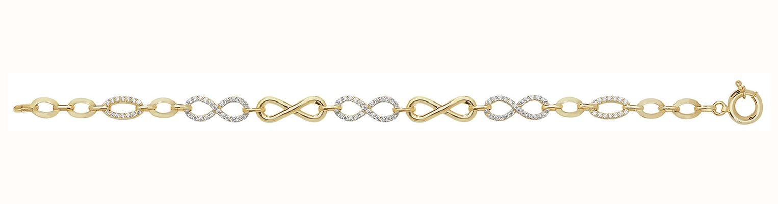 James Moore TH Women's 9ct Yellow Gold 7.5 Inches Cubic Zirconia Infinity Bracelet BR597