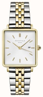 Rosefield Boxy (26mm) White Dial / Two-Tone Stainless Steel Mesh Bracelet QVSGD-Q013