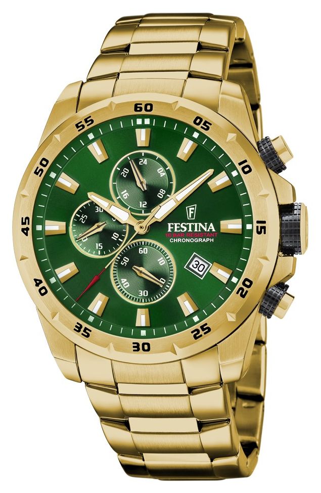 Festina F20541/3 Men's Chronograph | Green Dial | Gold PVD Watch