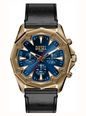 Diesel Stinger Black Leather Blue Dial Watch DZ4733