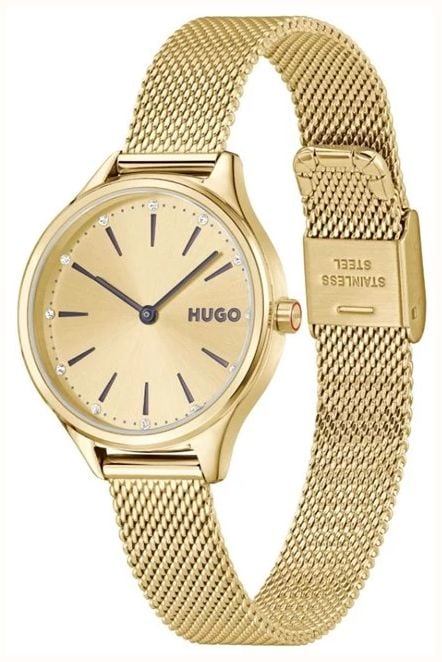 HUGO Gold Glossy Gold Dial Mesh Bracelet 1540188 - alternate view 2
