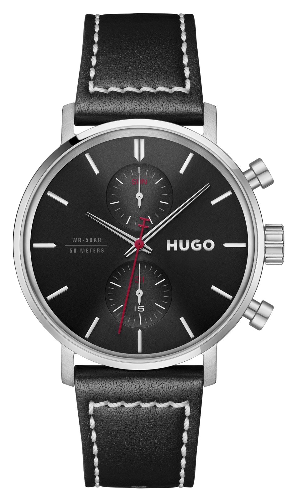 HUGO 1530465 Mens #TakeOff Black Dial Leather Strap Watch