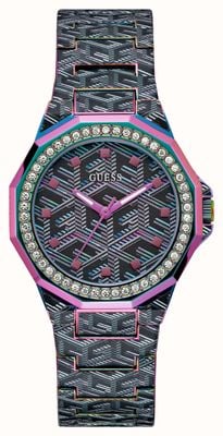 Guess Women's Misfit (38mm) Black Patterned Dial / Black and Pink Patterned Stainless Steel Bracelet GW0597L2