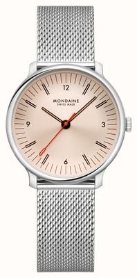 Mondaine Doppio (33mm) Rose-Gold Moiré Dial / Stainless Steel Mesh Bracelet Watch MLE.33150.SM