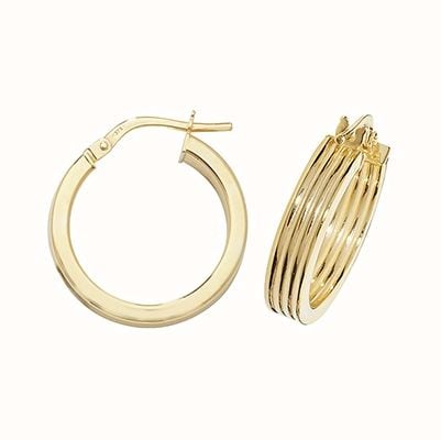 James Moore TH 9k Yellow Gold Hinged Ridge Hoop Earrings 15 mm ER1017-15