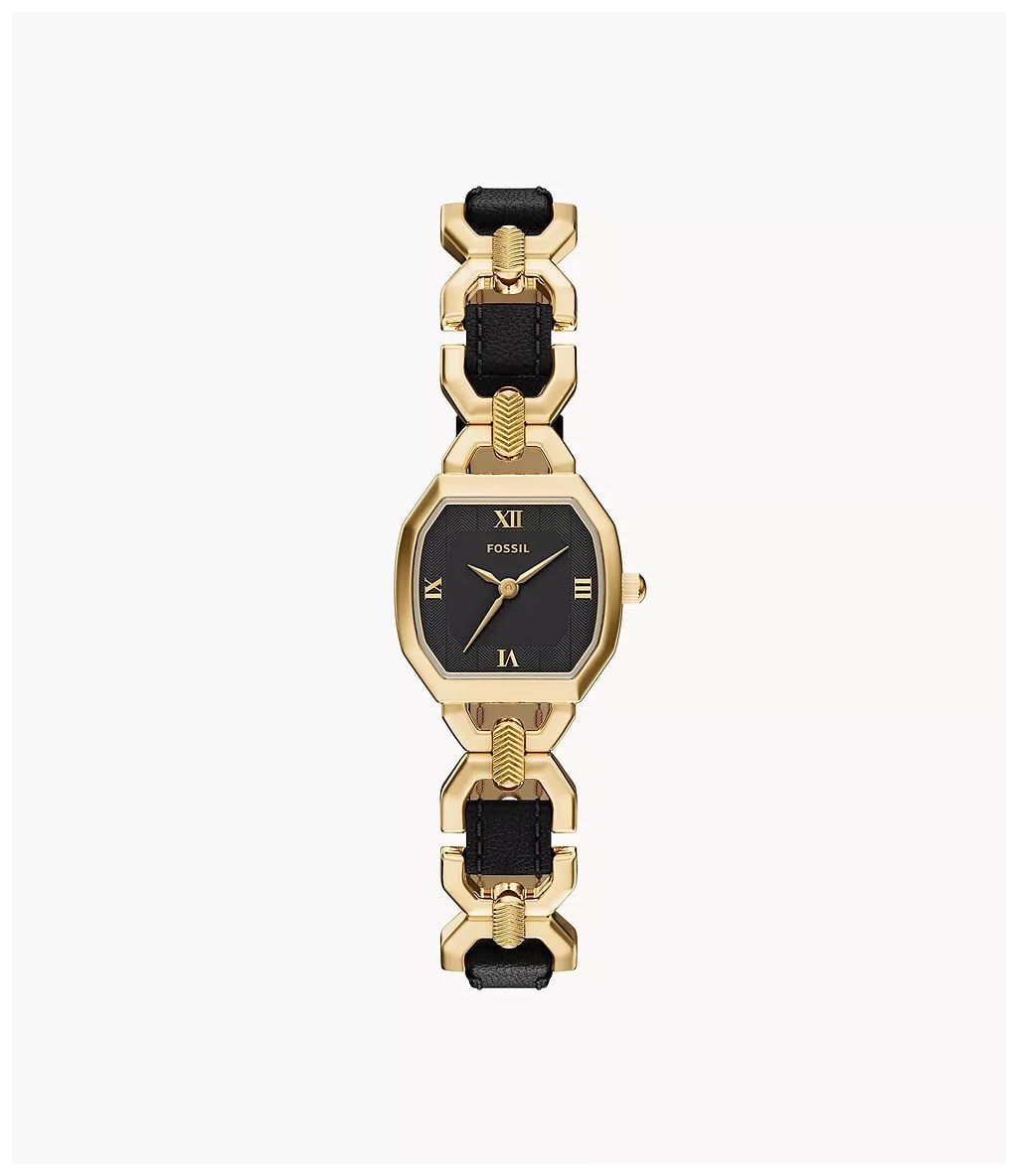 Fossil ES5496 Harlow 22mm Three-Hand Black Leather and Gold- Watch